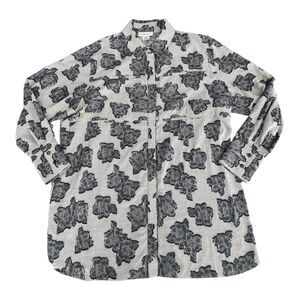 Emmelle Shirt Womens Plus XXL Navy Blue Striped Textured Button Up Top Vintage